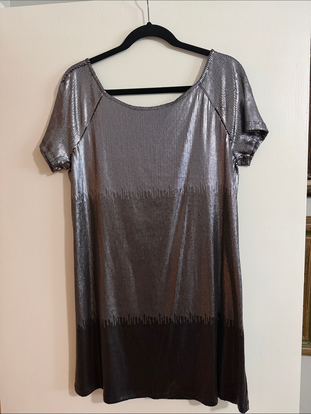 Free People Dress Small Drenched In Sequins Mini Ombré Shift Drape Short Sleeve